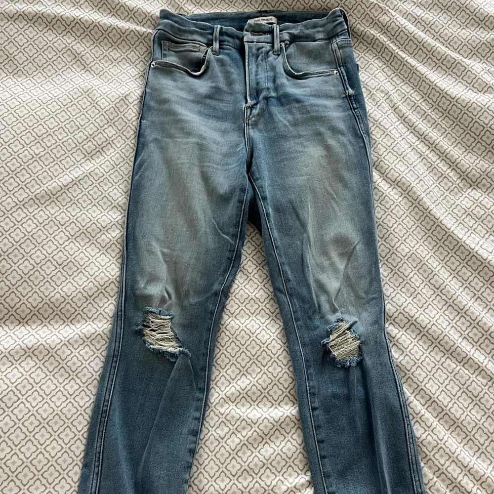 Good American good curve high waist ripped skinny crop jeans 4